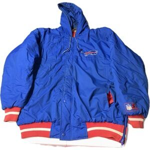 Vintage 90s Buffalo‎ Bills Starter Jacket L NFL Hooded Puffer Coat Logo Patch